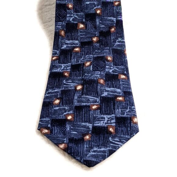 Vintage Men's 100% Italian Silk Abstract Squares Motif Tie - Picture 5 of 12